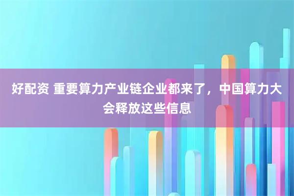 好配资 重要算力产业链企业都来了，中国算力大会释放这些信息